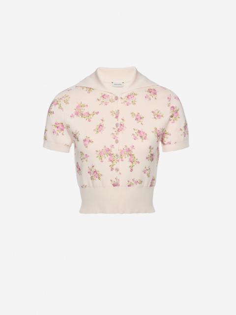 MAGDA BUTRYM Cotton polo with wide collar in cream floral print