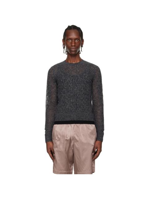 Dries Van Noten Gray Lace Stitch Alpaca Sweater