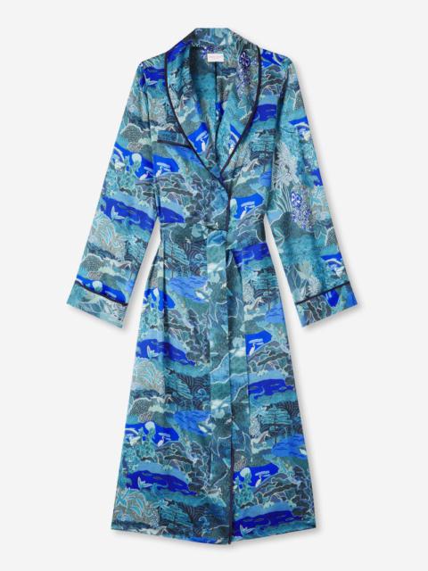 Derek Rose Women's Long Dressing Gown Brindisi 86 Silk Satin Multi