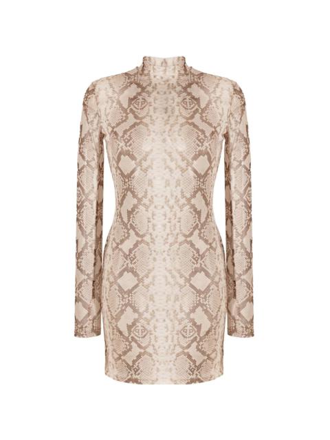 PHILIPP PLEIN snakeskin-print mock neck dress