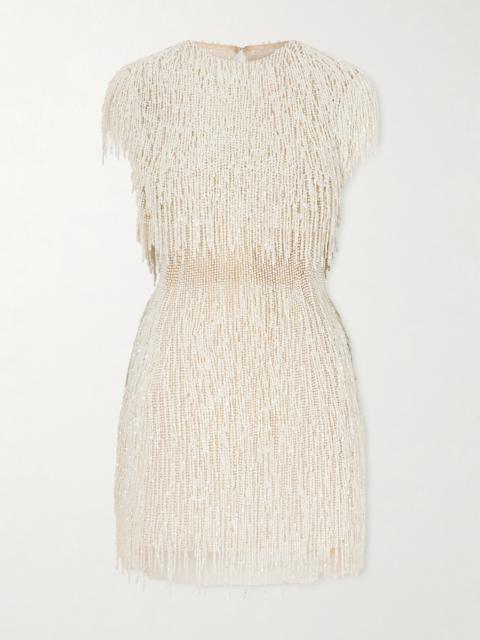 Oscar de la Renta Embellished Fringed Mesh Mini Dress