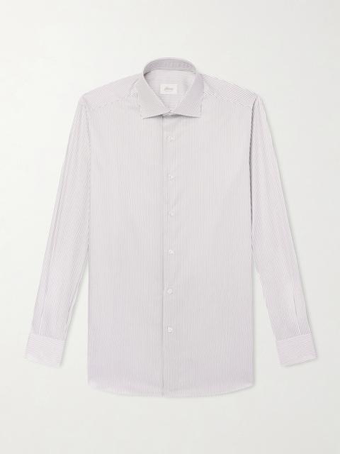Brioni Cutaway-Collar Striped Cotton-Twill Shirt