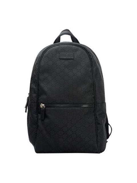 GUCCI Men's GUCCI Logo Leather Logo Nylon Large Capacity schoolbag Backpack Black 449181-G1XYN-8615