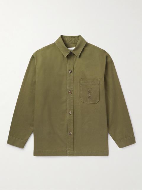 SAINT LAURENT logo-embroidered 코튼 블렌드 셔츠