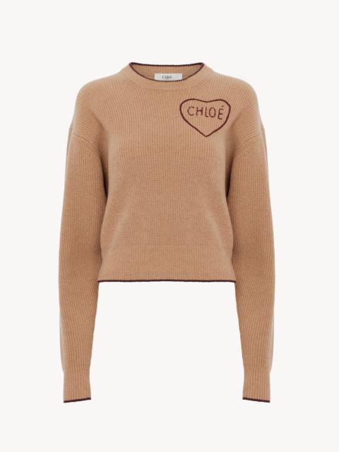 Chloé CROPPED FITTED LOGO SWEATER IN A WOOL & CASHMERE KNIT
