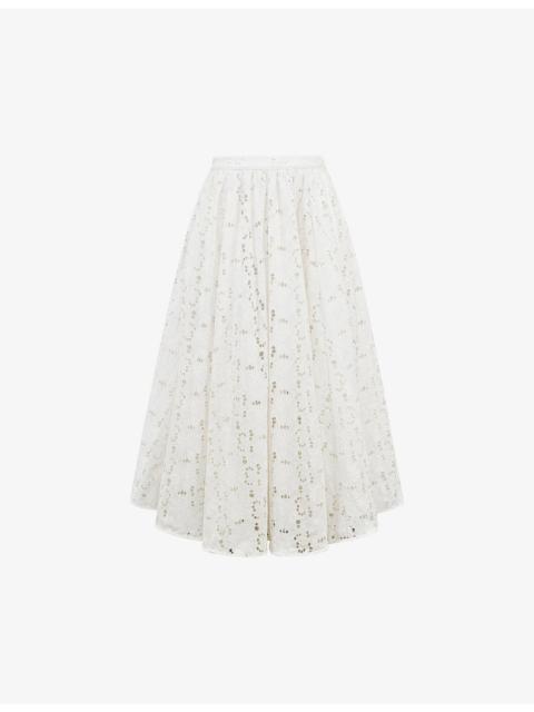 House of CB Francine broderie-anglaise high-rise cotton midi skirt