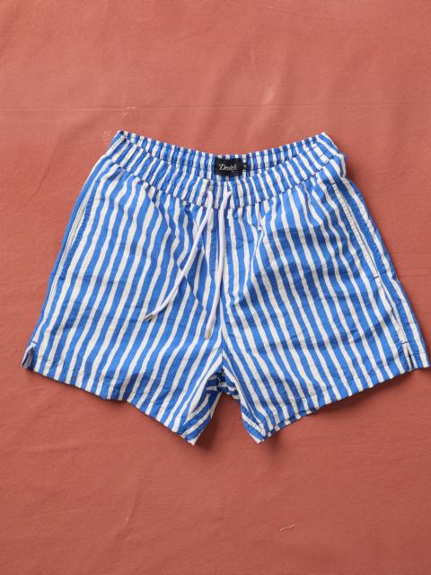 Drake's Blue Stripe Print Nylon Drawstring Swim Shorts