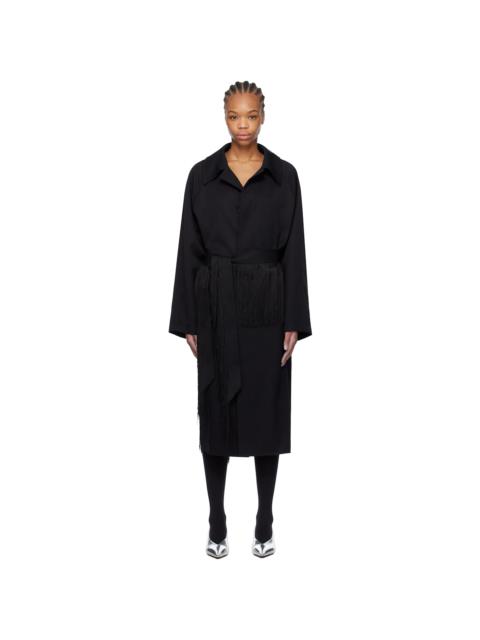 Black Wool Gabardine Trench Coat