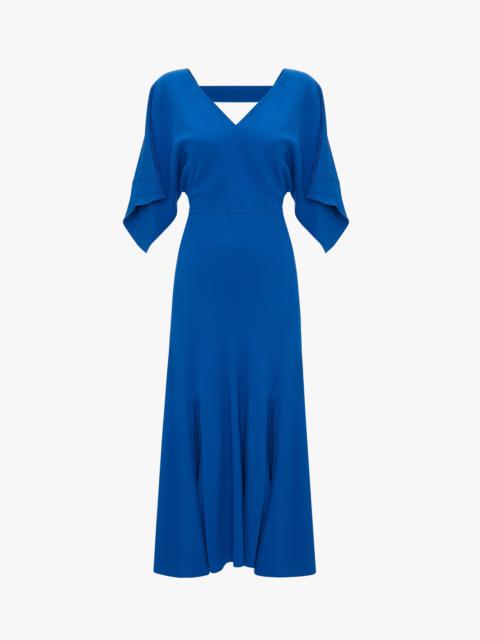 V-Neck Bias Godet Dress In Bright Blue