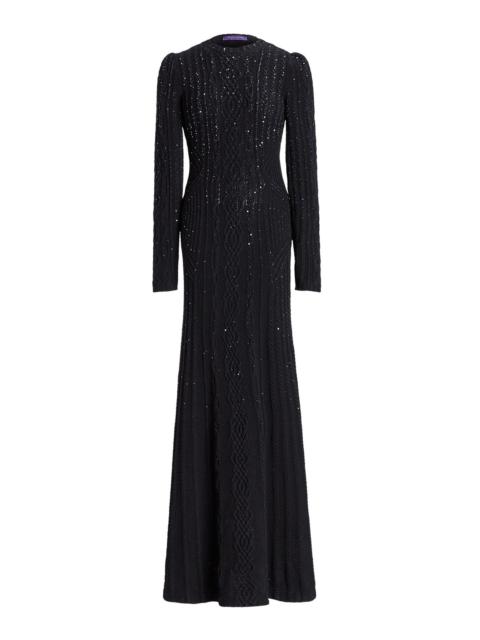 Ralph Lauren Embellished Cable-Knit Wool-Cashmere Sweater Gown black