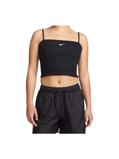 Nike (WMNS) Nike Sportswear Essentials 늑골 자르기 탑 '블랙' DM6738-010