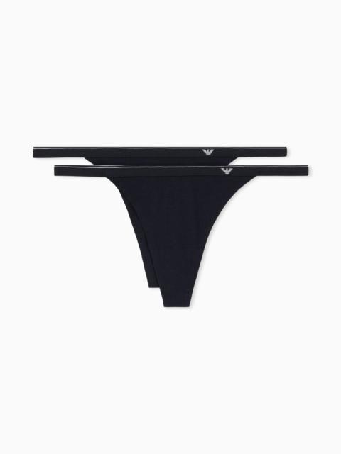 EMPORIO ARMANI 2-PACK OF STRETCH COTTON JERSEY T-THONGS WITH A LOGO BAND