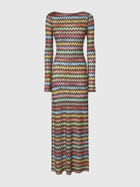 Missoni Long cover-up dress in lamé viscose with micro zigzag pattern