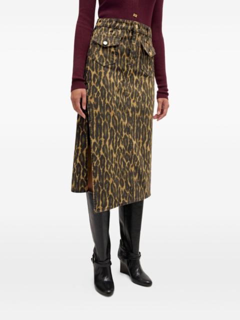 GANNI pocket-detail animal-print midi skirt