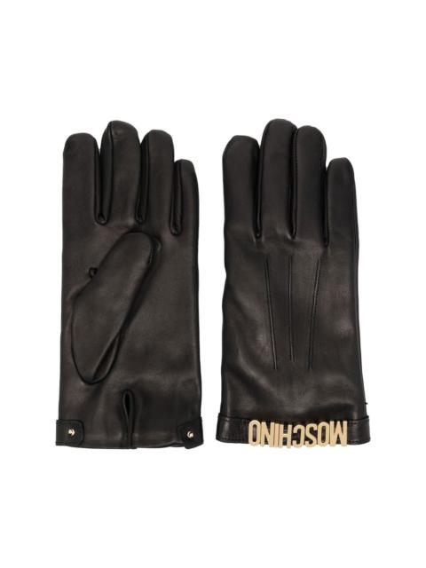 Moschino logo-letter leather gloves