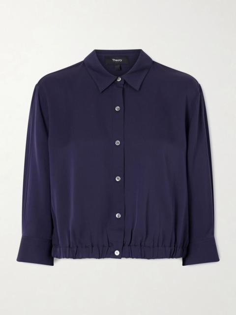 Theory Gathered crop silk-crepe shirt Navy
