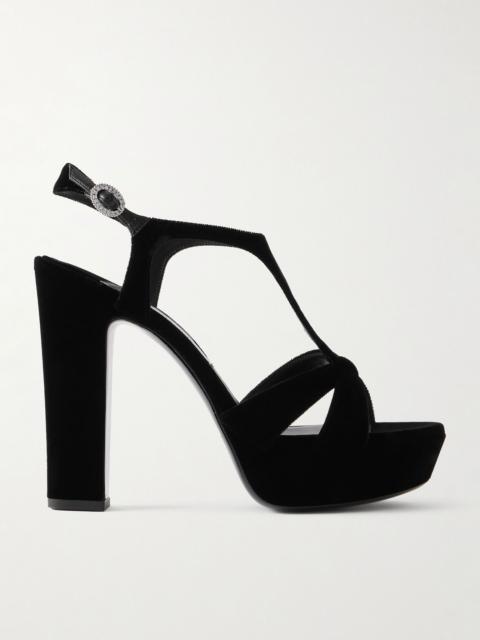 JIMMY CHOO Kesia 120 crystal-embellished velvet platform sandals Black