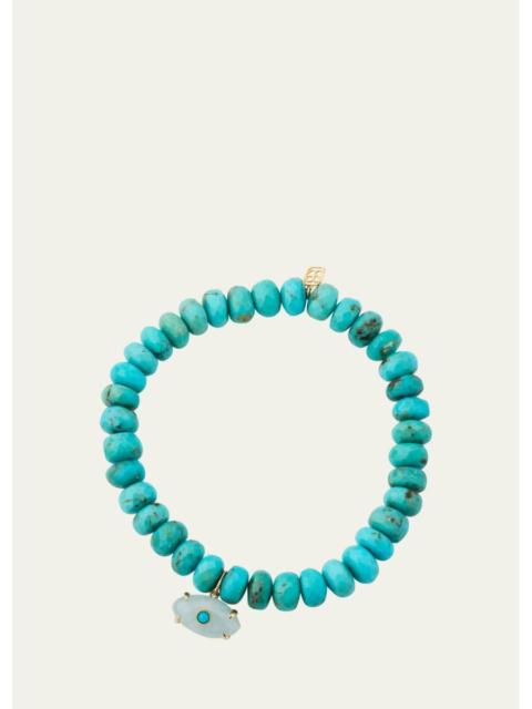 SYDNEY EVAN 14K Carved Aquamarine Evil Eye on Turquoise Stretch Bracelet