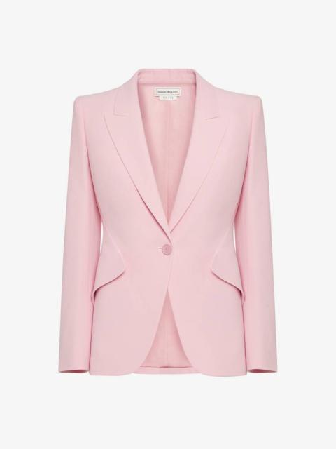 Women's Peak Shoulder Leaf Crepe Jacket in Pale Pink