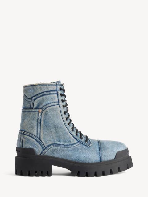 BALENCIAGA Men's Combat Strike Boot in Denim Blue