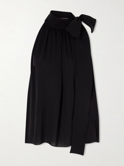 Valentino Bow-embellished silk-georgette top Black