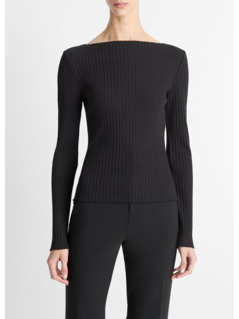Vince Ribbed Cotton-Blend Slash-Neck Long-Sleeve Top