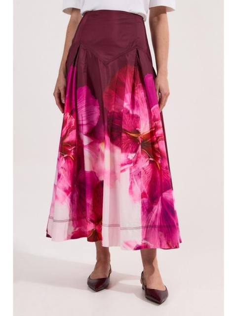 KAREN MILLEN Placed Floral Taffeta Woven Maxi Skirt
