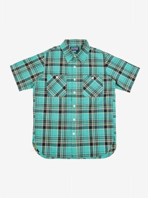 Iron Heart IHSH-360-GRN 5oz Selvedge Madras Check Short Sleeve Work Shirt - Green