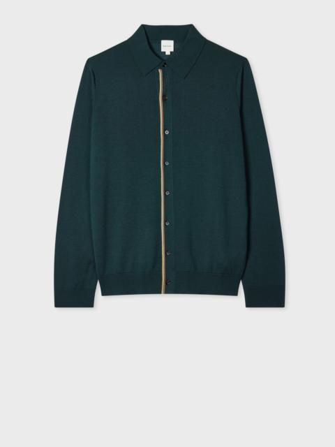 Paul Smith Dark Green Washable Wool Collared Cardigan