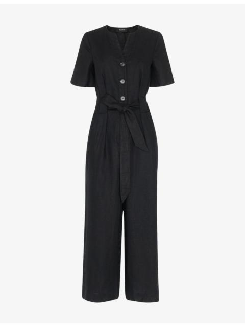 WHISTLES Fiona Button-Down Short-Sleeve Linen Jumpsuit