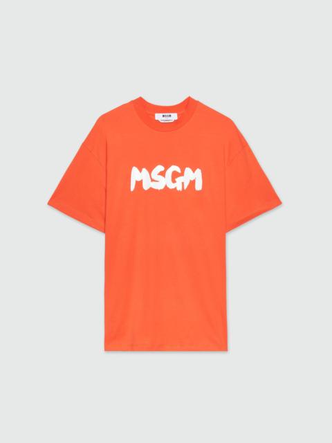 MSGM｜ (3840MM141 257002 87) MSGM Msgm Blue Cotton Crew Neck T-Shirt With Logo | baltini