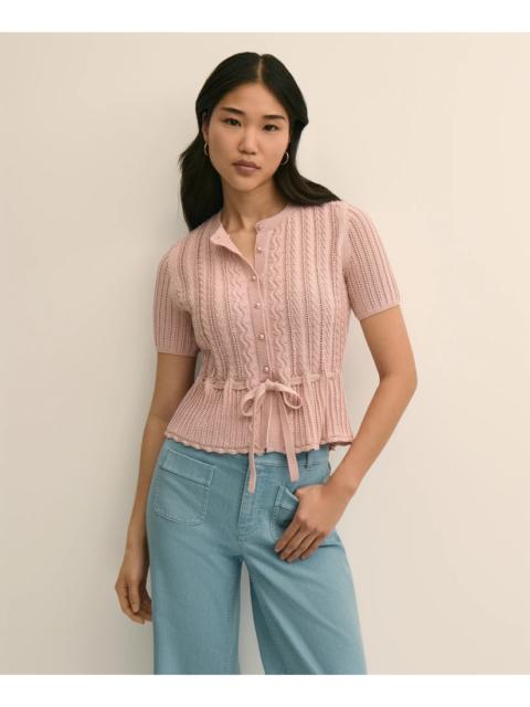 Brooks Brothers Short-Sleeve Pointelle Peplum Cardigan