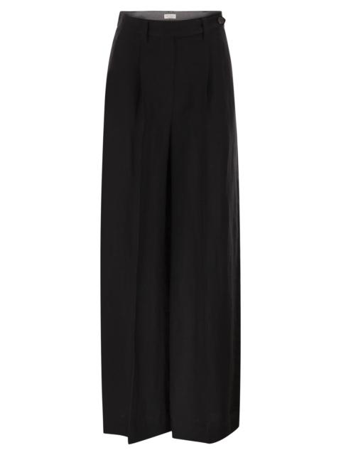 Brunello Cucinelli Women Tailored Trousers In Fluid Viscose And Linen Twill With Double Pleats