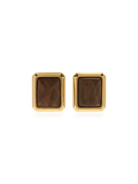 JACQUEMUS Carré Gold-Tone Wood Earrings brown