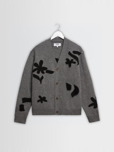 Wax London Walker - Grey And Black Felted Applique Knit Cardigan