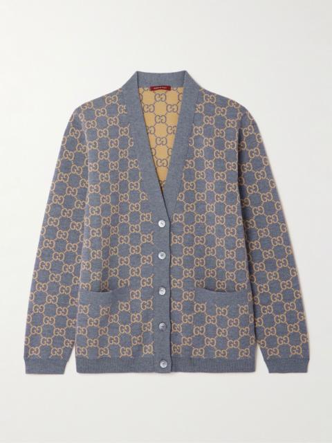 GUCCI Reversible jacquard-knit wool-blend cardigan Gray