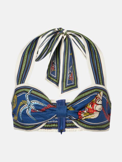 ALÉMAIS Cove printed halterneck linen bra top