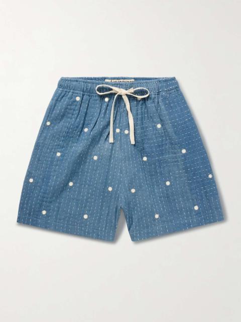 KARTIK RESEARCH Straight-Leg Embellished Kantha Cotton Drawstring Shorts