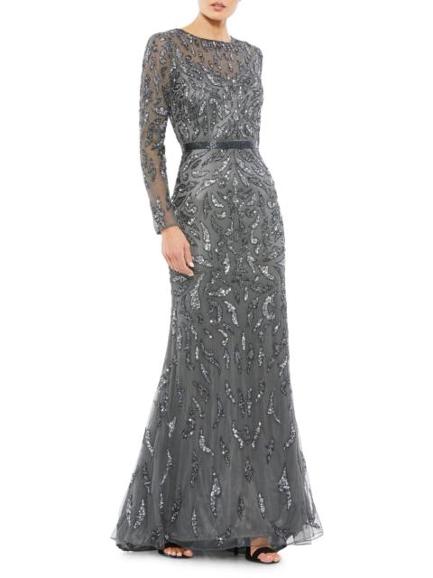 MAC DUGGAL Women's Illusion Sequin Gown - Charcoal