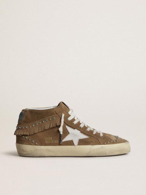 Golden Goose Mid Star in tobacco suede with fringing and studs