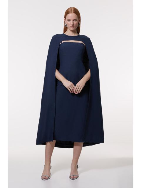 KAREN MILLEN Premium Tailored Linen Drama Cape Midi Dress