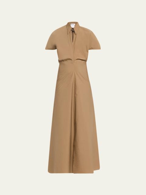 Brunello Cucinelli Techno Cotton Poplin Short-Sleeve Maxi Shirtdress