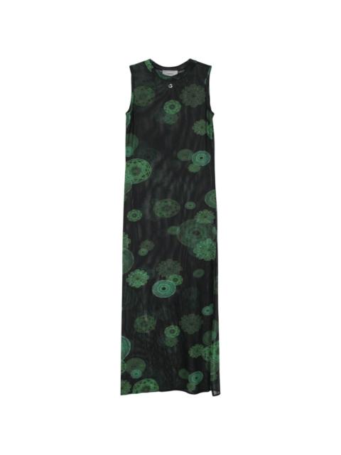 cymatics-print mesh maxi dress