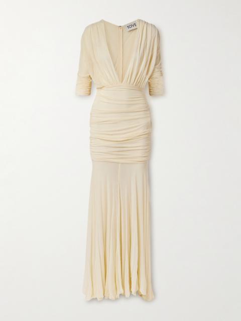 TOVE Devi Draped Gathered Jersey Maxi Dress