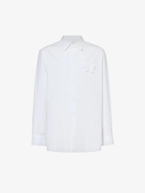 Butterfly-appliqué logo-embroidered cotton shirt