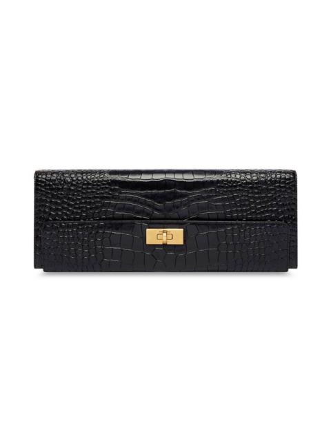 BALENCIAGA Women's Money Elongate Pouch With Chain Crocodile Embossed  in Black
