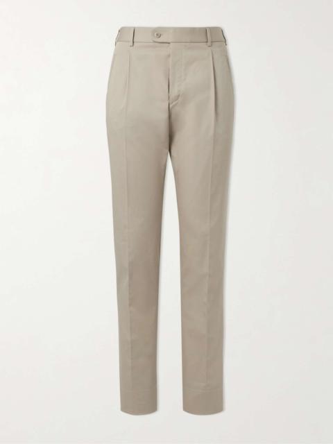 Sheba Slim-Fit Straight-Leg Pleated Cotton-Twill Trousers