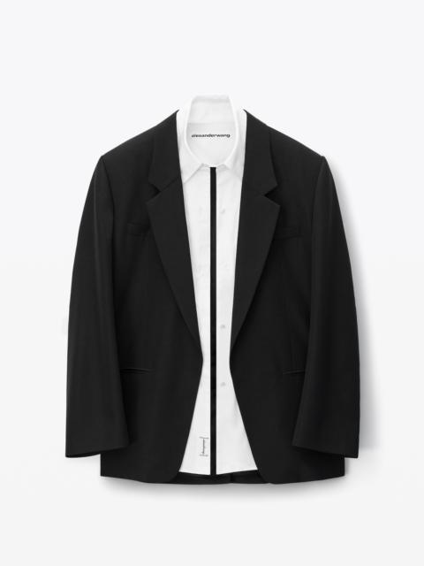 COMBO COLLARED BLAZER IN WOOL BLEND