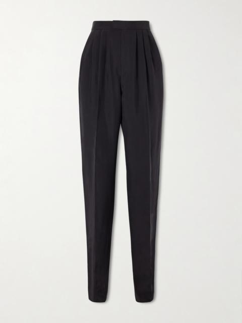 SAINT LAURENT Pleated Silk-habotai Straight-leg Pants