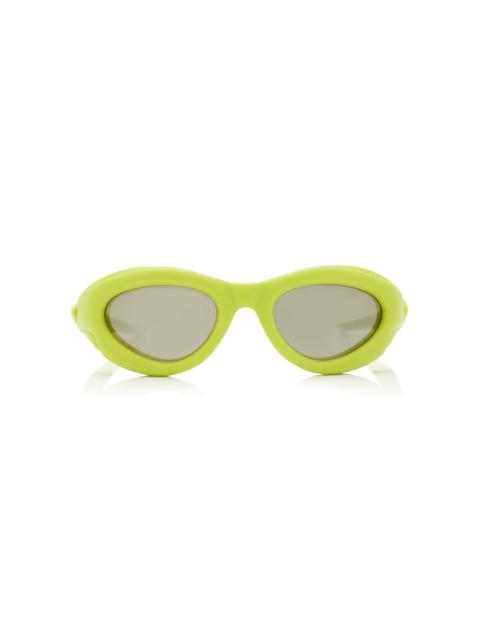 Bottega Veneta Round Cat-Eye Rubber Sunglasses green